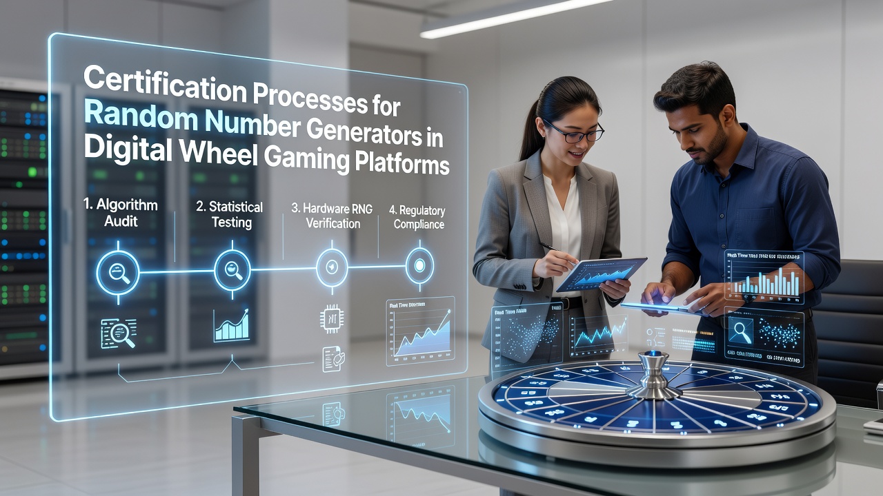 RNG certification testing lab setup with digital wheel gaming equipment