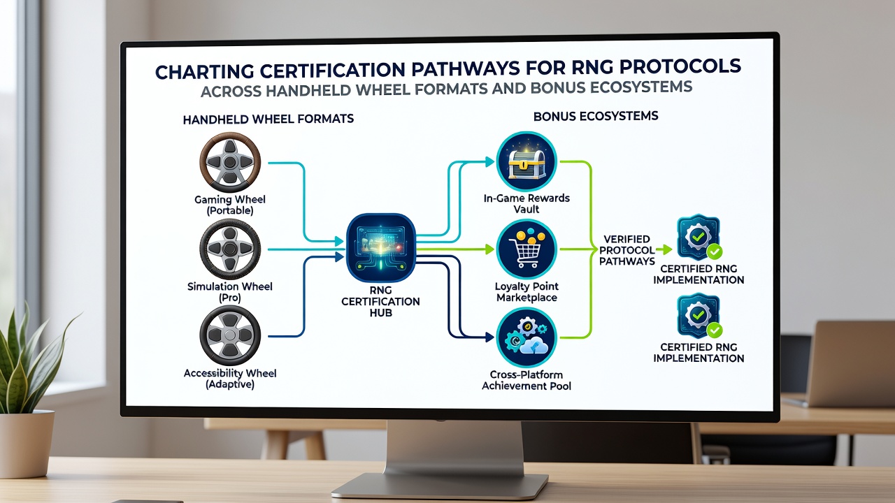 Flowchart of RNG protocol certification steps linking handheld hardware validation with bonus ecosystem compliance checks