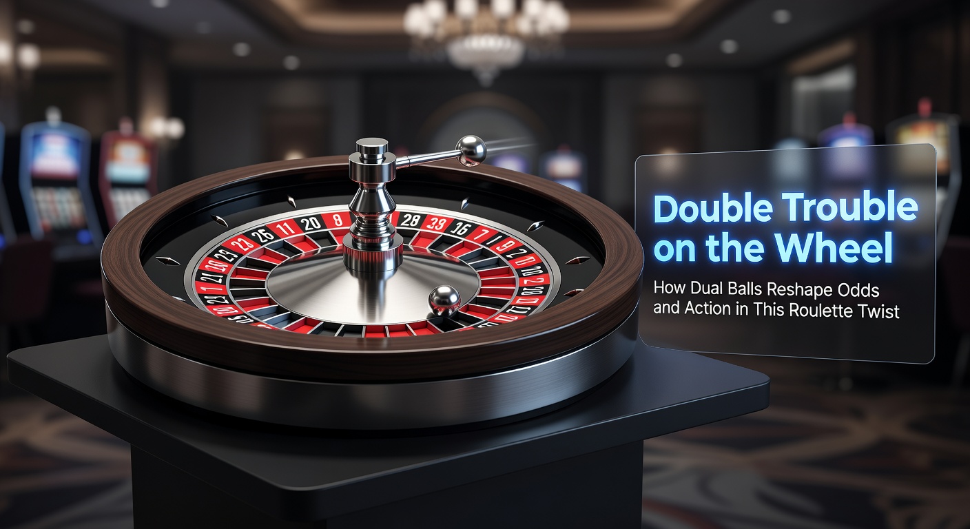 A dynamic close-up of a roulette wheel mid-spin with two white balls hurtling toward pockets, capturing the intensified chaos of double ball play