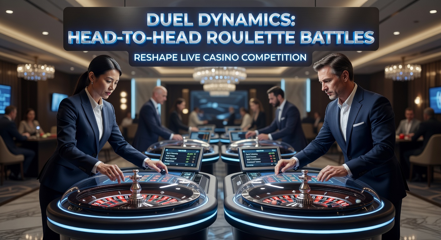 Live casino players locked in a tense head-to-head roulette duel, with digital interfaces showing competing bets and spinning wheels