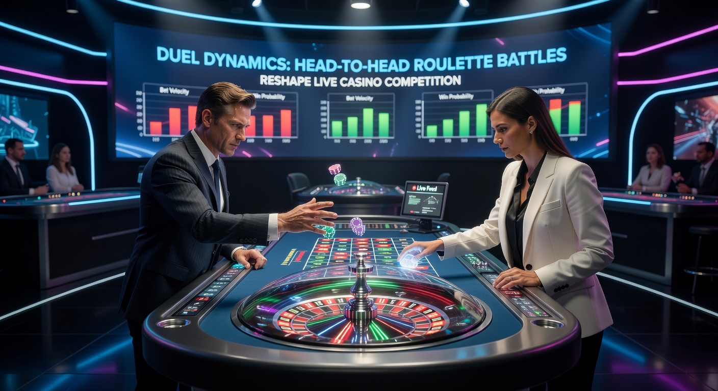 Close-up of a duel roulette interface displaying competing player bets, live wheel spin, and real-time scoreboard during an intense head-to-head battle