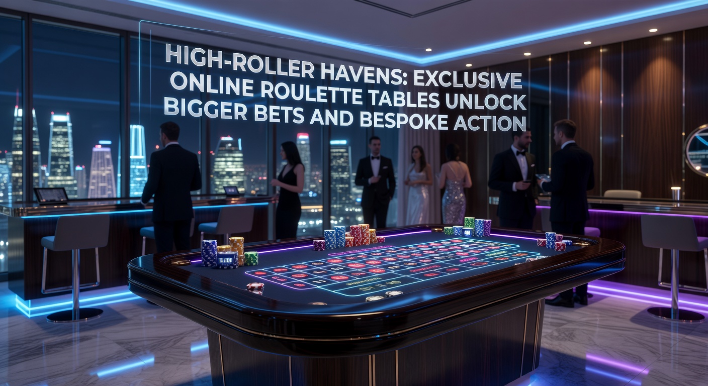Close-up of a high-roller placing massive chip stacks on an online roulette table, with glowing VIP interface elements and multiplier icons