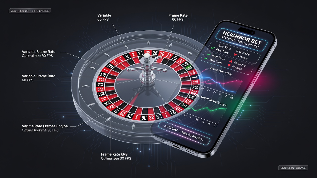 Certified roulette engine animation on mobile device showing neighbor bet selection interface