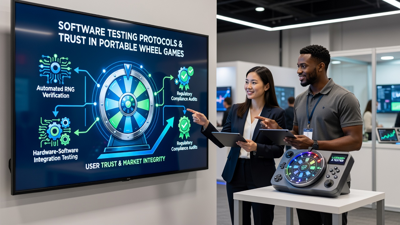 Mobile device displaying wheel game interface during certification audit process