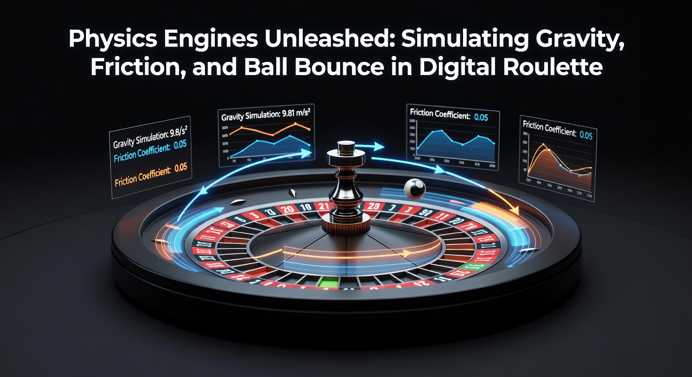 Animated diagram showing friction forces acting on a roulette ball as it slows along the wheel's inclined track, with velocity vectors fading over time