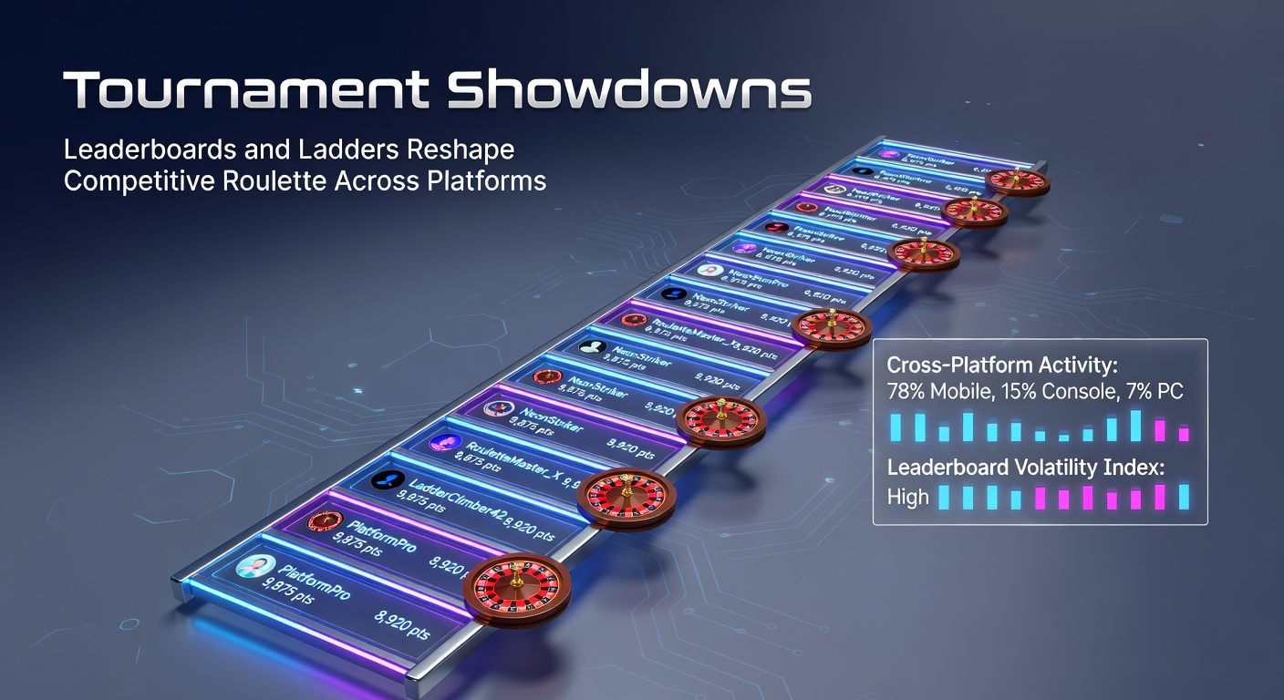 Players competing in a multi-platform roulette ladder tournament, with tiered rankings and prize escalations visible on split screens
