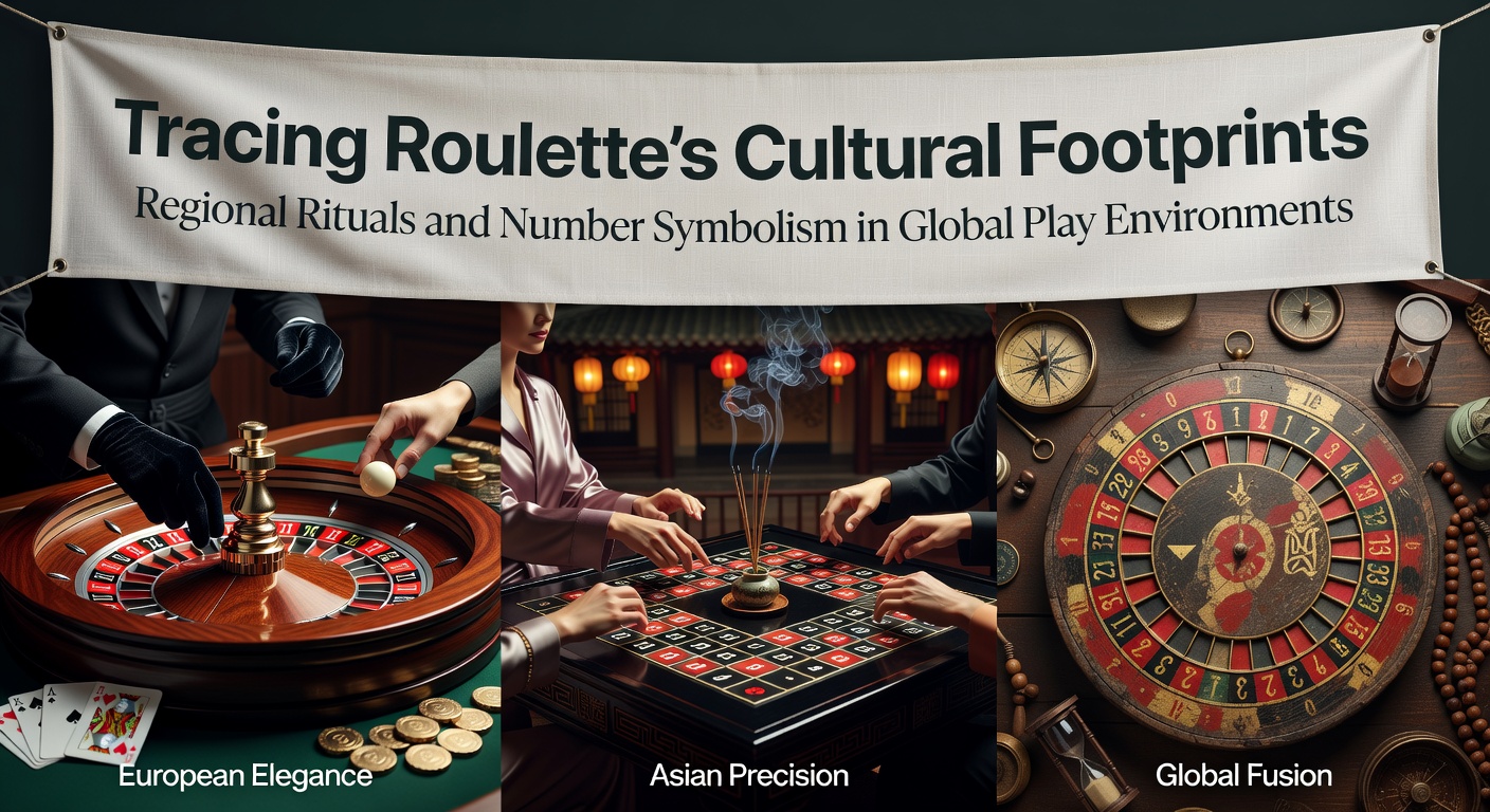 Roulette wheel surrounded by cultural artifacts from different regions including Asian charms and European tokens