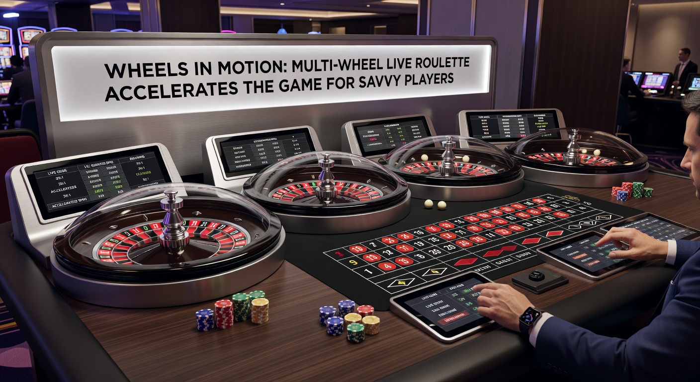 Close-up of a multi-wheel roulette table with dealer interacting via chat, multiple balls landing in pockets amid flashing lights and digital overlays